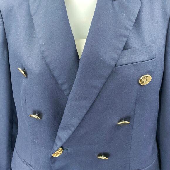Stella McCartney Blue Gold Long Sleeve Double Breasted Blazer Coat Jacket Sz 14 - Picture 3 of 5